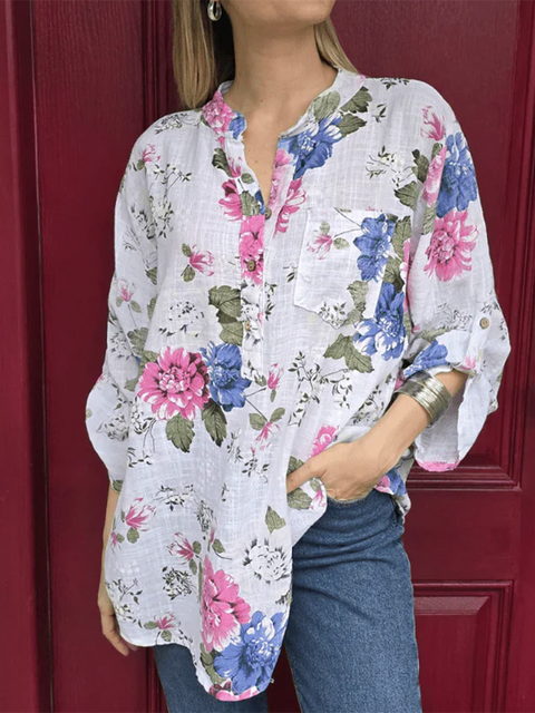 Floral Print Button-Down Linen Shirt