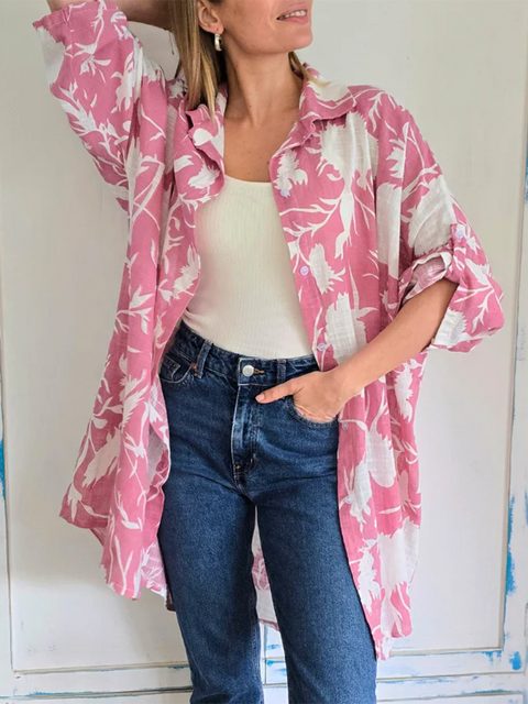 Flowing Lines Printed Cotton and Linen Shirt