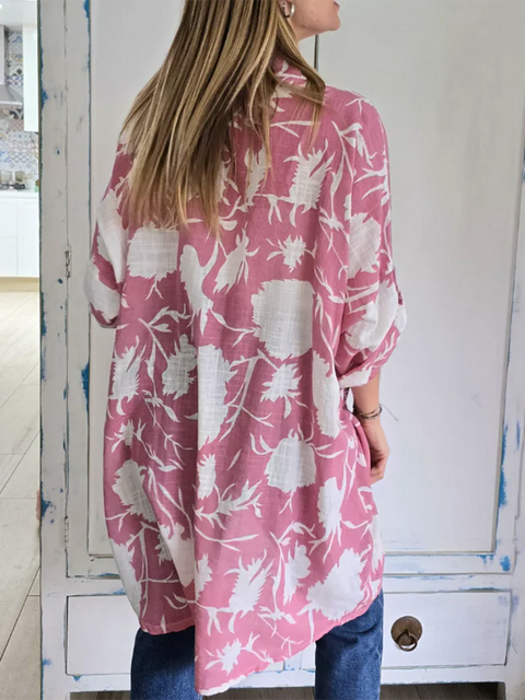 Flowing Lines Printed Cotton and Linen Shirt