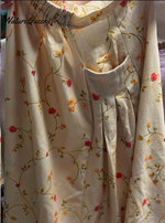 Women’s Retro Floral Art Linen Elastic Waistband Pocket Skirt