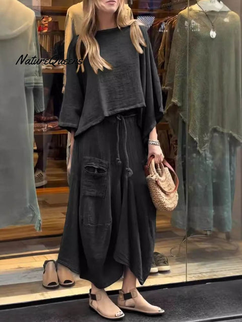 Women's Solid Color Casual Loose Elegant Stylish Skirt Two Piece Suit