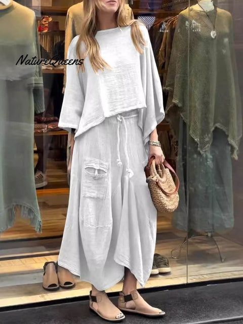 Women's Solid Color Casual Loose Elegant Stylish Skirt Two Piece Suit