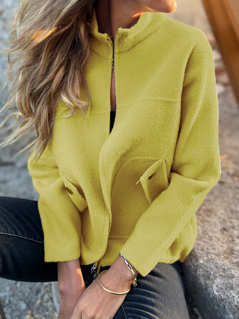 Women's Zipper Pocket Stand Collar Jacket