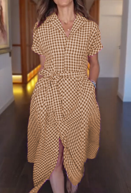 Women's Check Shirt Dress with Belt