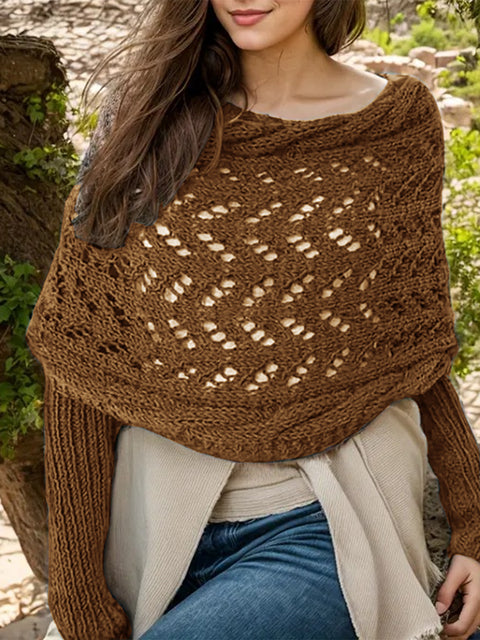 Multifunctional Long-sleeved Hollow Knitted Shawl