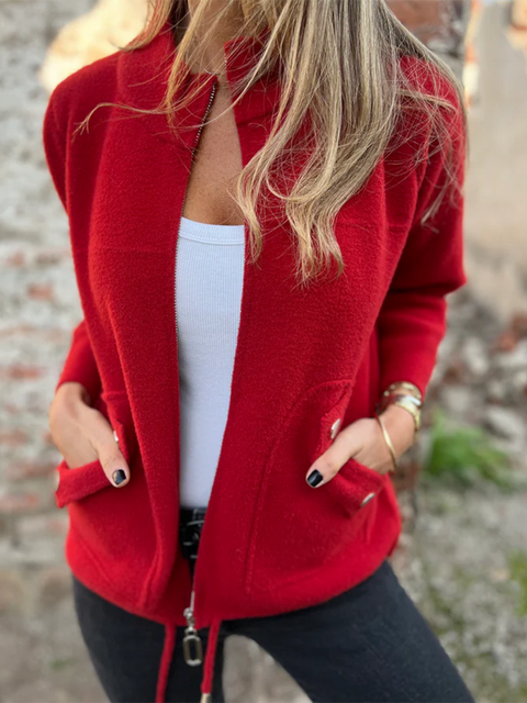 Women's Zipper Pocket Stand Collar Jacket
