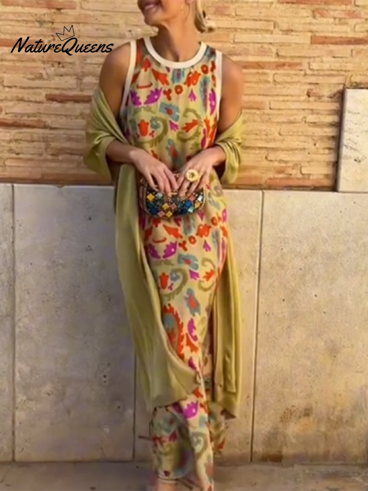 Women's Printed Satin Cardigan Dress Two-Piece Set