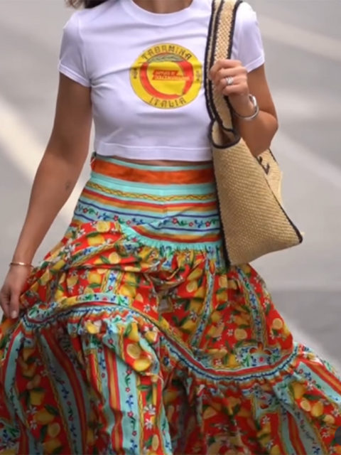 Women's Retro Lemon Flower Print Skirt