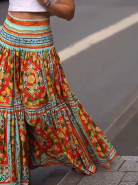 Women's Retro Lemon Flower Print Skirt