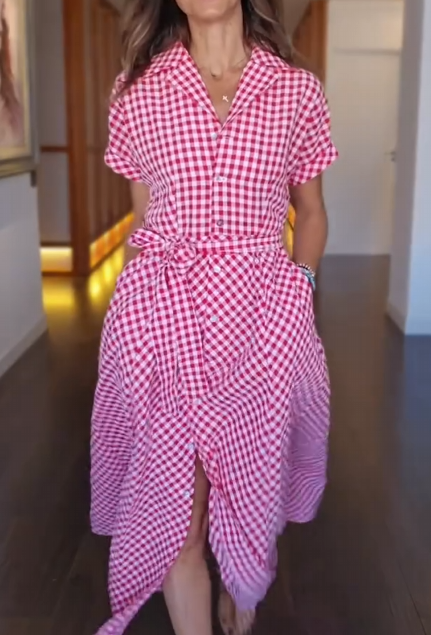 Women's Check Shirt Dress with Belt