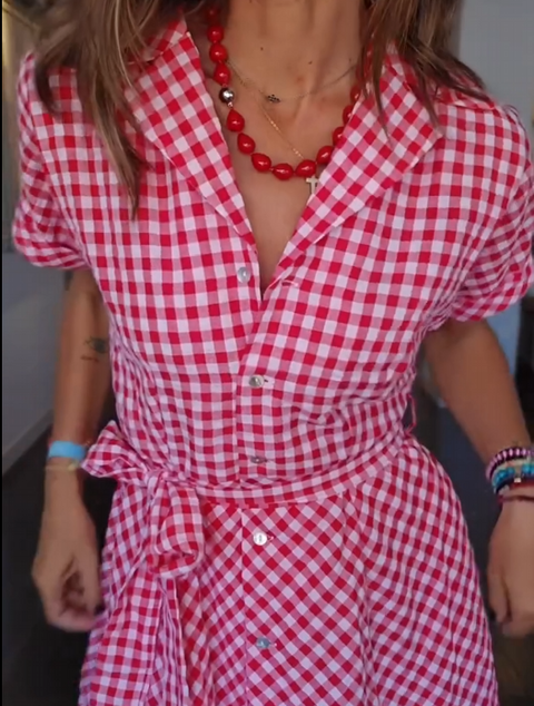 Women's Check Shirt Dress with Belt