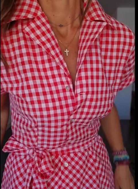 Women's Check Shirt Dress with Belt