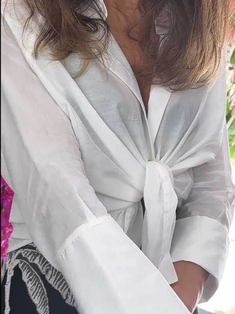 Women's Waist Tie Cotton and Linen Shirt