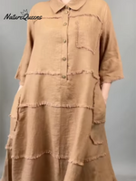 Women's Tassel Pocket Linen Shirt Dress