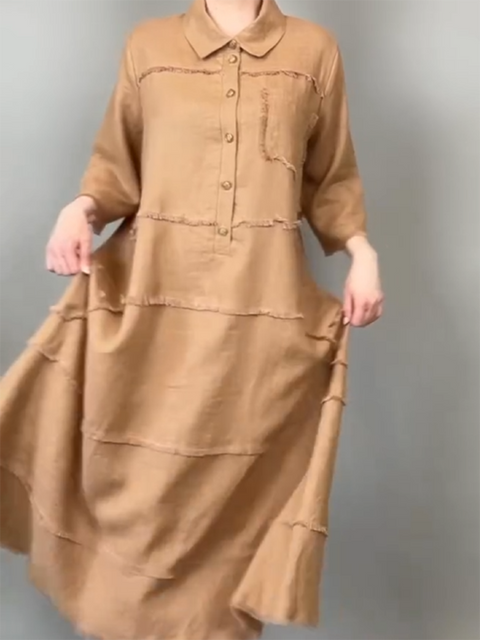Women's Tassel Pocket Linen Shirt Dress
