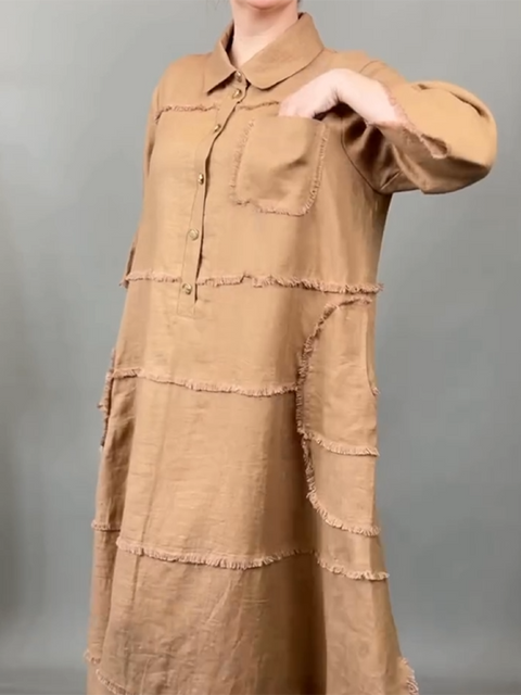 Women's Tassel Pocket Linen Shirt Dress