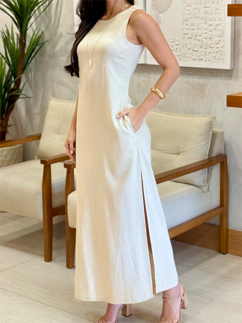Women's Waist Tie Linen Dress