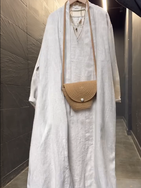 Cardigan Suspender Dress Linen Two Piece Set