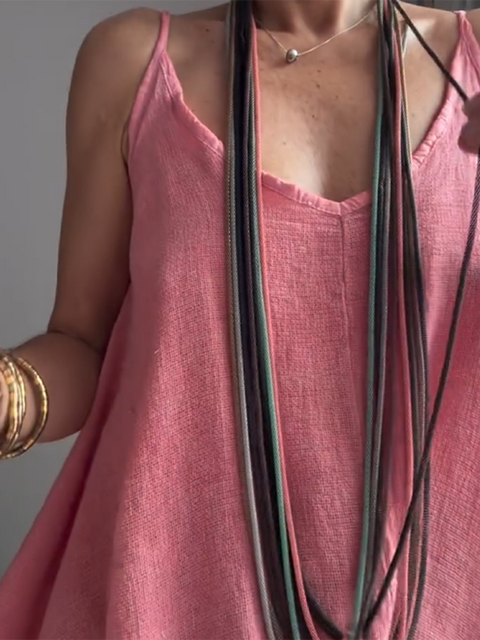 Women's Tassel Hem Tie Linen Top