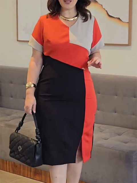 Artistic Color Block Modern Midi Dress