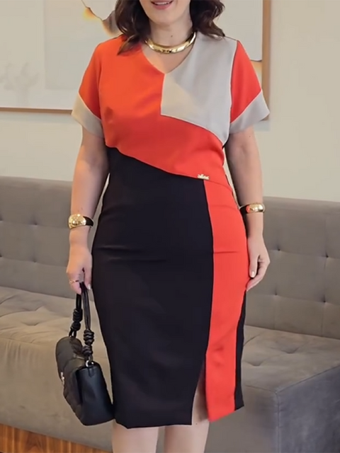 Artistic Color Block Modern Midi Dress