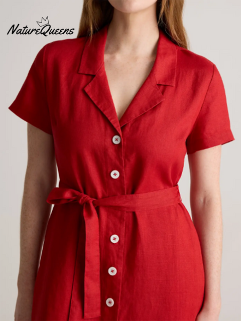 Linen Button Dress with Adjustable Belt
