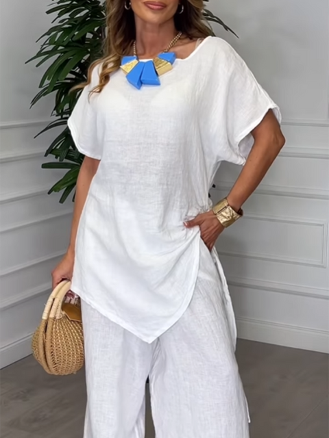 Women's Irregular Strap Linen Top and Pants Set
