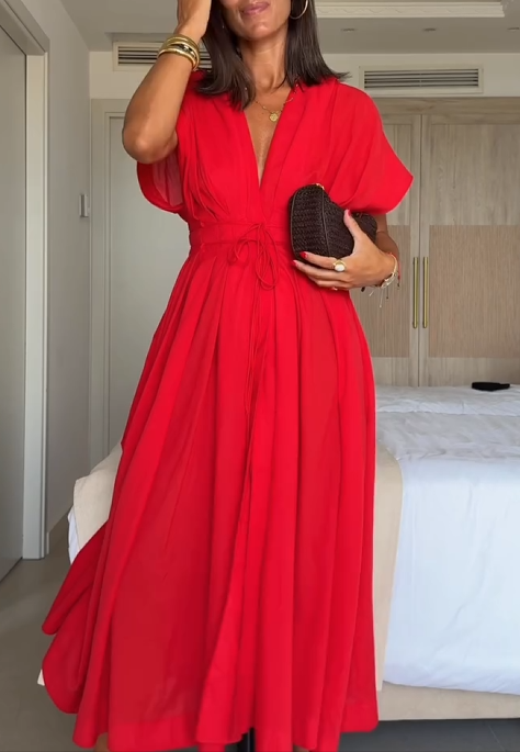 Women's V-neck Lace-up Toby Midi Dress