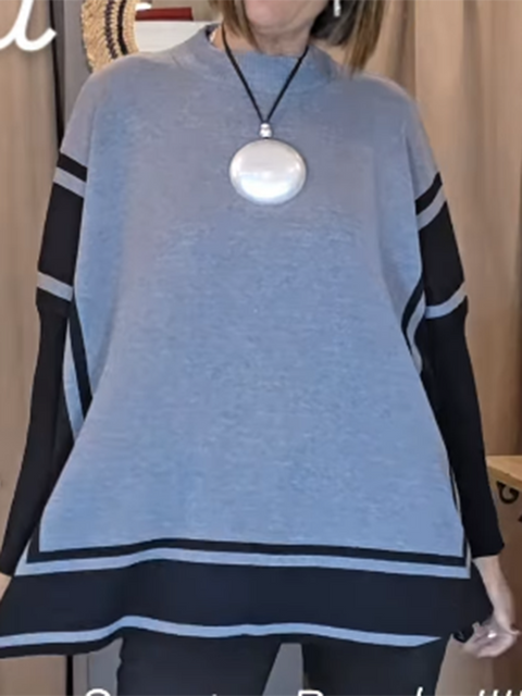 Colorblock Square Line Knitted Sweater Cape