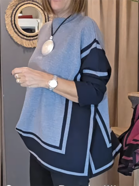 Colorblock Square Line Knitted Sweater Cape