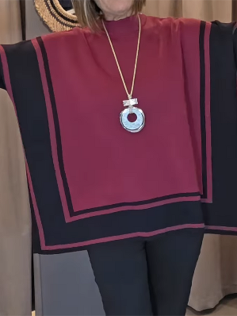 Colorblock Square Line Knitted Sweater Cape