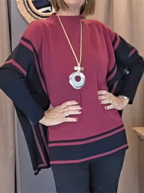 Colorblock Square Line Knitted Sweater Cape