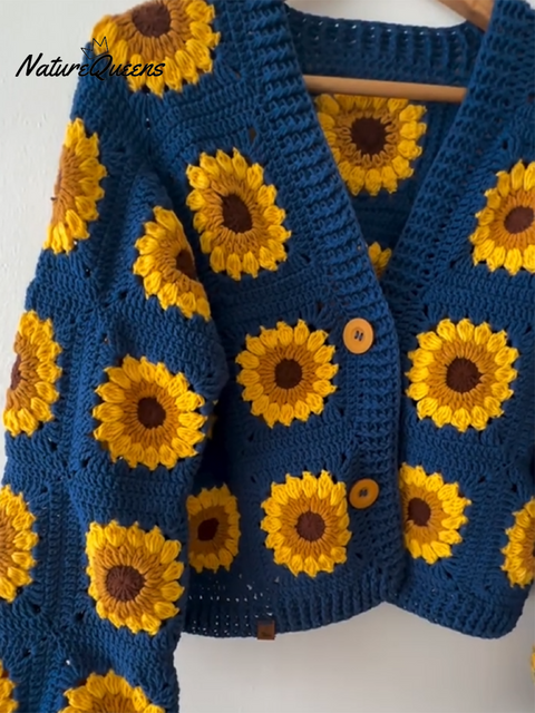 Sunflower Crochet Cardigan Sweater