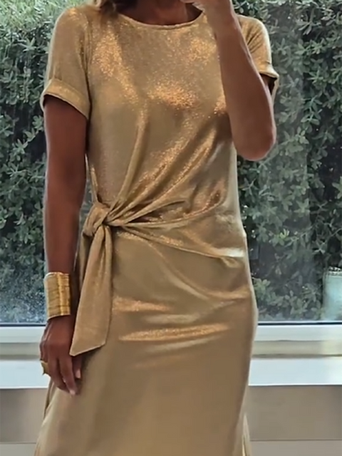 Elegant Twisted Shiny Fabric Midi Dress