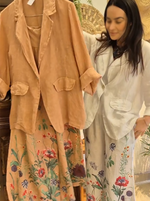 Women's Floral Print Pants and Blazer Two-piece Set