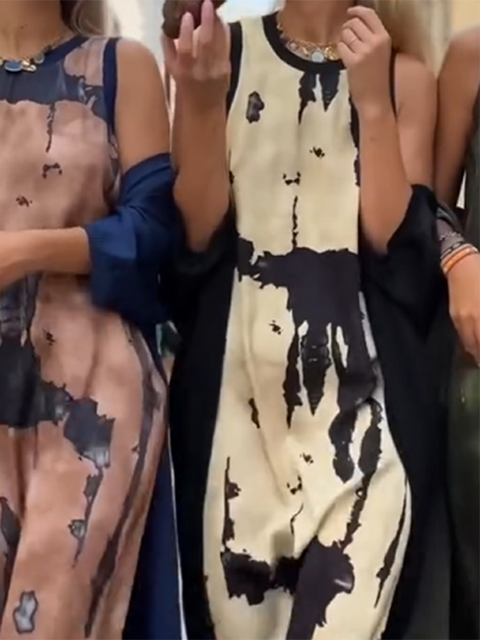 Artistic Watercolor Print Dress and Cardigan Two-piece Set