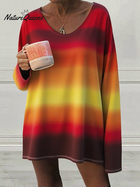 Women's Casual Autumn Gradient Striped Long Sleeve T-Shirt
