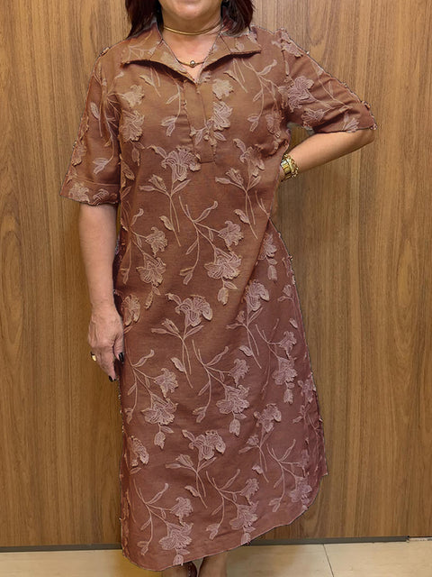Women's Floral Cotton and Linen Shirt Dress