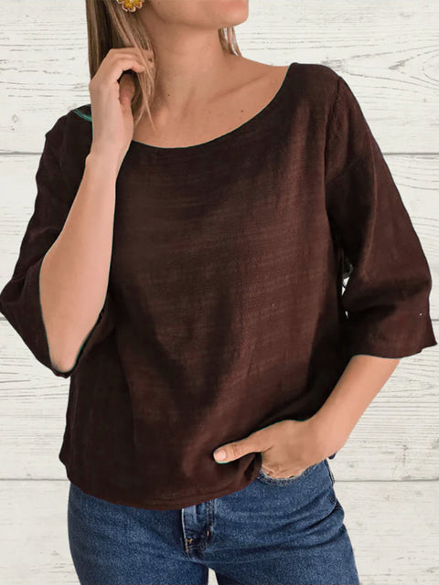 Button-back Cotton and Linen Top