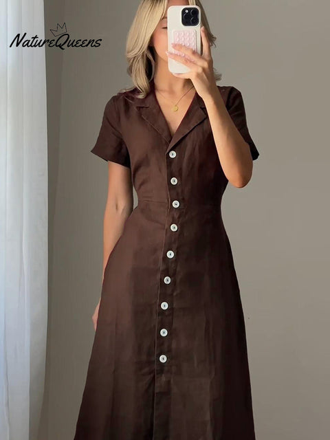 Linen Button Dress with Adjustable Belt