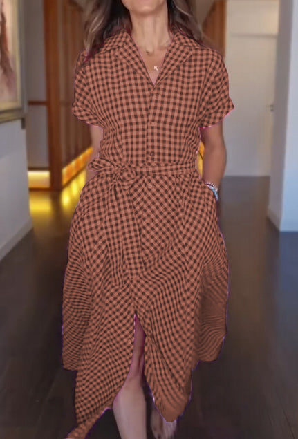 Women's Check Shirt Dress with Belt