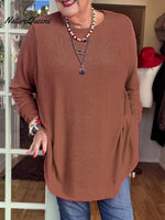 Button-back Crew Neck Top