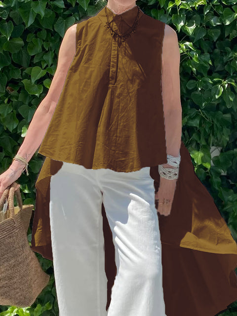 Women's Flowy Irregular Hem Cotton and Linen Top