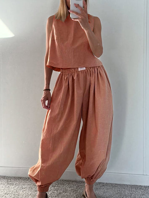 Aladdin Pants and Top Cotton and Linen Two-piece Suit