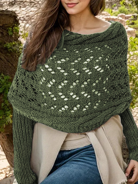 Multifunctional Long-sleeved Hollow Knitted Shawl