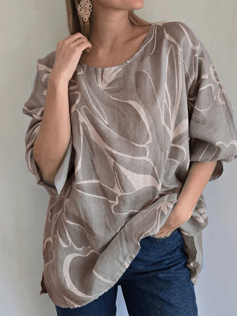 Flower Bloom Cotton and Linen Long-Sleeved Top