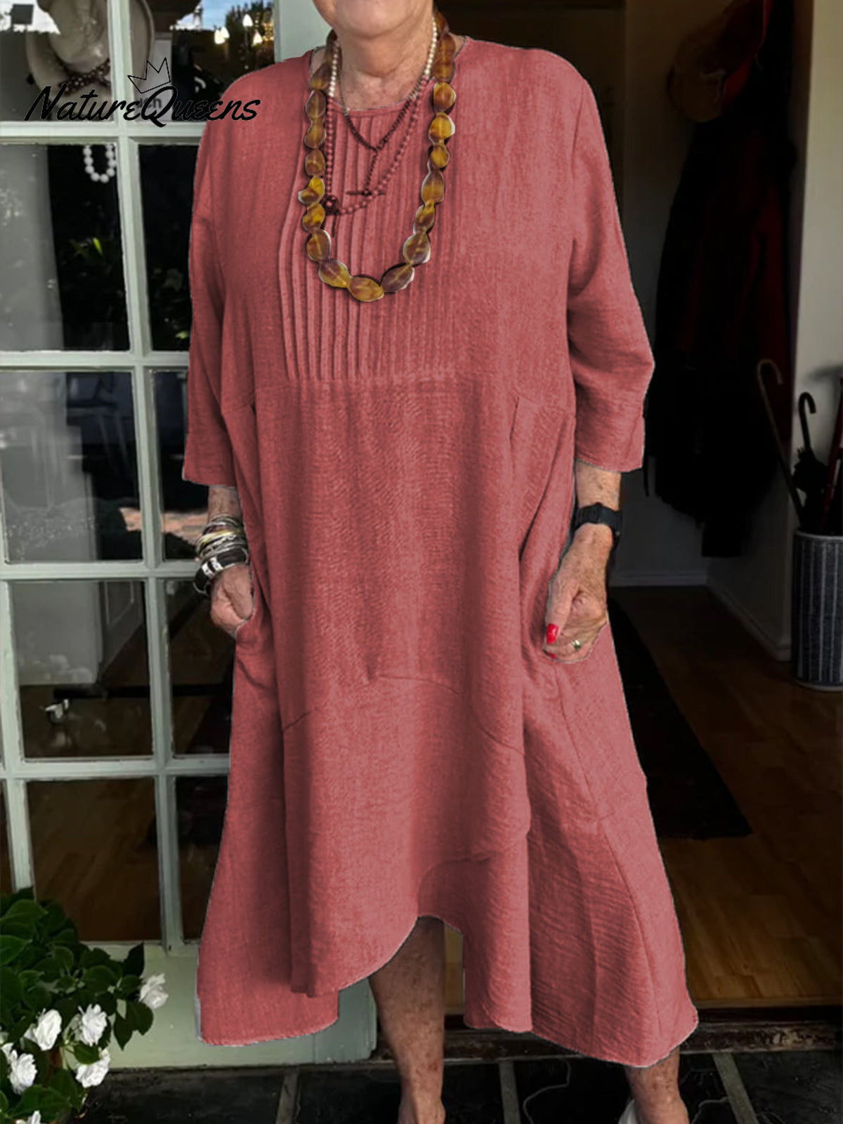 Accordion Pleated Irregular Hem Linen Dress