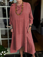 Accordion Pleated Irregular Hem Linen Dress