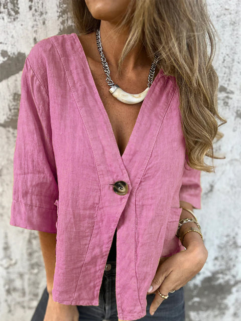 Women's V-neck Button-down Linen Jacket