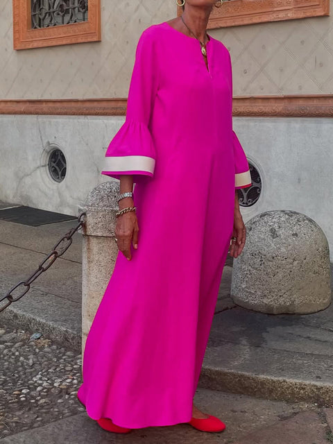 Women's V-neck Trumpet Sleeve Maxi Dress